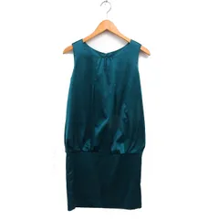 シップスリトルブラック ships little black パーティードレス ワンピース タイト ひざ丈 リボン サテン ノースリーブ M ターコイズグリーン /NT4