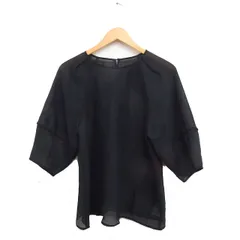 オペークドットクリップ OPAQUE.CLIP シアー ボリュームスリーブ ブラウス 5分袖 無地 38 M ブラック 黒 /FT19