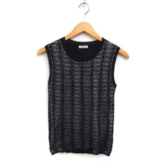ケーティー キヨコ タカセ  K.T KIYOKO TAKASE レース サマーニット セーター ノースリーブ 丸首 リネン混 9 ブラック 黒 /FT9