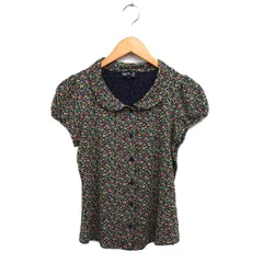 アニエスベー agnes b. ラウンドカラー シャツ ブラウス 小花柄 プリント 半袖 1 黒 ブラック /NT10