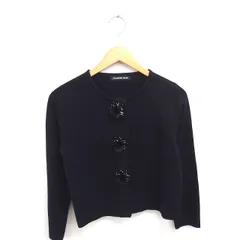 ストロベリーフィールズ STRAWBERRY-FIELDS カーディガン ニット ビジューボタン ミンクファー 長袖 黒 ブラック /TT