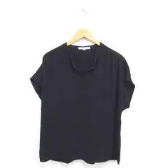 23区 オンワード樫山 ブラウス スキッパー バンドカラー プルオーバー ゆったり 半袖 46 黒 ブラック /TT