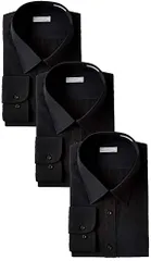 新品 [ドレスコード101] ワイシャツ 制服・ユニフォームにぴったり 3枚セット 形態安定 豊富なサイズ展開 半袖 レギュラー ボタンダウン BLACK-3SET メンズ 長袖 黒シャツ レギュラー3枚 首回り43×裄丈86 (日本サイズLL相当)