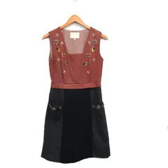 チェスティ Chesty ワンピース ノースリーブ 膝丈 スクエアネック ウール ビジュー 1 ブラウン 茶 /KT21