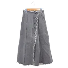 アズールバイマウジー AZUL by moussy デニム Aライン スカート ロング 前開き スリット フリンジ ウォッシュ加工 S グレー /TT