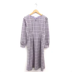 インデックス INDEX タグ付き ワンピース 千鳥格子 フレア ロング タック プルオーバー 長袖 S ベージュ パープル 薄茶 紫 /TT