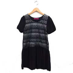 ドーリーガールバイアナスイ DOLLY GIRL by ANNA SUI 素材切替 レース ワンピース フレア 半袖 ひざ丈 2 ブラック 黒 /FT2