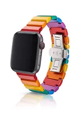 新品 [JUUK] 38/40/41/42mm Ligero プレミアムリンクブレスレット | アルミニウム製 | 軽量 | ポリッシュ仕上げ | アルマイト加工 | ステンレススティールバタフライバックル (レインボー)