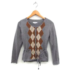 エニィファム anyFam アンサンブルニット ツインニット アーガイル柄 カーディガン リボン リブ ウール混 長袖 五分袖 2 グレー /NT3