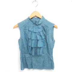 ボールジー BALLSEY トゥモローランド ブラウス バンドカラー フリル ラメストライプ シルク混 ノースリーブ 38 緑 グリーン /TT