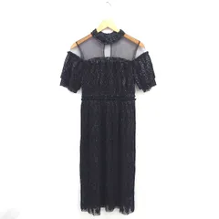 リリーブラウン Lily Brown ワンピース プリーツ ロング ラメ シースルー チュール 切り替え 半袖 1 黒 ブラック /TT