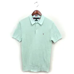 トミーヒルフィガー TOMMY HILFIGER 国内正規品 ニット ポロシャツ ステンカラー ロゴ刺繍 リブ コットン 綿 半袖 S ミントグリーン /NT16