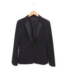 ザラ ベーシック ZARA BASIC テーラード ジャケット アウター 切り替え レザー調 肩パッド 総裏地 黒 ブラック /TT