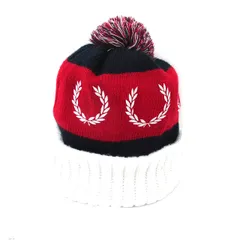 フレッドペリー FRED PERRY 帽子 ニット帽 ニットキャップ ポンポン 総柄 F レッド 赤 /KT2