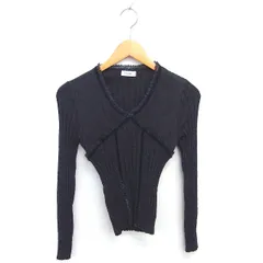 ピノーレ PINORE リブニット セーター レース Vネック ウール 長袖 チャコールグレー /TT