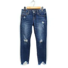 マウジー MOUSSY デニム ジーンズ クロップド丈 クラッシュ加工 25 ブルー 青 /FT12