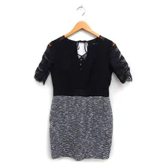 ラブレス LOVELESS 切替 ワンピース ドレス レース ツイード 半袖 ミニ丈 36 ブラック 黒 /FT47