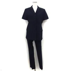 コムサデモード COMME CA DU MODE セットアップ スーツ 3点セット ストライプ テーラード ジャケット スラックス ストレート スカート フレア スリット ウール M 紺 ネイビー /NT7