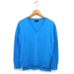 セオリー Theory Vネック ニット セーター リブ コットン 綿 スリット バックロング 長袖 S ライトブルー /NT15