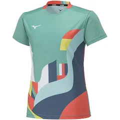 新品 [ミズノ] テニスウェア ゲームシャツ 半袖 吸汗速乾 62JAA242 レディース ターコイズ L
