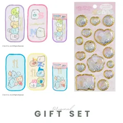 【3点セット】すみっコぐらし 3点セット キラっとぷくぷくエアーシール＋プチタオル2枚組 みんなあつまるんです A柄/B柄 サンエックス San-X 女の子 プレゼント1シート付