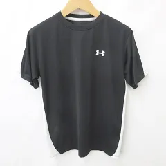 アンダーアーマー UNDER ARMOUR スポーツウエア Tシャツ 半袖 丸首 プリント 切替 黒 白 ブラック ホワイト MD
