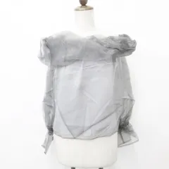 ワンアフター アナザー ナイスクラップ one after another NICE CLAUP ブラウス プルオーバー 長袖 フリル オフショルダー オーガンジー シアー グレー F