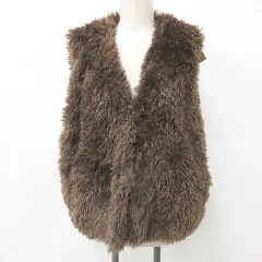 リモア LE MORE ベスト フェイクファー Vネック ホック開き 茶 ブラウン F