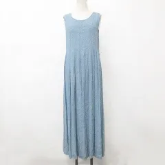 ギャップ GAP ワンピース チュニック ノースリーブ 丸首 ロング丈 フレア リボン 総柄 青 ベージュ ブルー M