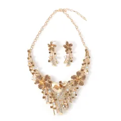 [ＫＫ　Ｓｏｌｉｓ] オーキッド 蘭モチーフ ピアス＆ネックレスセット マーキス＆ティアドロップクリスタル 演奏会 ダンス 発表会 プレゼン ブライダル アクセサリー(ゴールド・ピアスセット) [ゴールド]