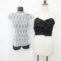 ワンアフター アナザー ナイスクラップ one after another NICE CLAUP アプレジュール apres jour ビスチェ カットソー 2枚セット 長袖 ハイネック レース 黒 白 ブラック ホワイト F