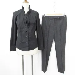 ユニバーサル ランゲージ UNIVERSAL LANGUAGE ALLURE DE ELLE パンツ ブラウス 2点セット ワイド ストレート ロング 毛  長袖 フリル レース 綿 ストレッチ グレー 黒 ブラック 38 9R