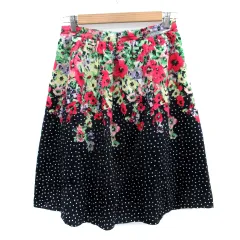 ローラアシュレイ LAURA ASHLEY フレアスカート ミモレ丈 花柄 ドット柄 13 大きいサイズ マルチカラー 黒 ブラック 赤 レッド /SM35