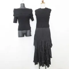 グレイル GRL ワンピース ニット 2枚セット セットアップ ニットベスト キャミワンピ ロング丈 フレア 半袖 オフショル 黒 ブラック S F