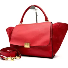 CELINE セリーヌ トラペーズ 2way ハンドバッグ ショルダーバッグ レザー スエード ゴールド金具 希少色 レッド 赤 極美品  正規品