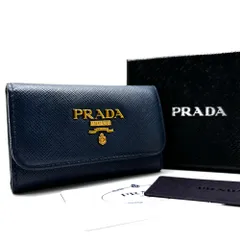 美品・正規品 PRADA プラダ 6連 キーケース ゴールドロゴ 箱 カード付き メンズ レディース ユニセックス 1PG222 ブルー