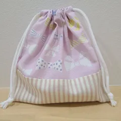 ハンドメイド　コップ袋　給食袋　巾着　リボン柄