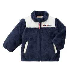 新品 [ミキハウス] ジャンパー アウター ボア フリース 防寒 ジップアップ ロゴ 無地 シンプル 男の子 女の子 ベビー キッズ 子供服 通園 通学 10-3730-491 120cm 紺