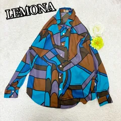 vintageLEMONA希少レトロ　一点物　柄シャツ　ポリシャツ　個性柄　派手