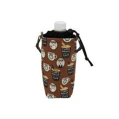 【新品】 ペットボトルカバー 保冷保温 ペットボトルケース 水筒カバー マグボトルカバー 巾着 500～600ml 革持ち手 しろくま (しろくまカフェ ブラウン) 0