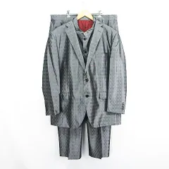 レノマ renoma セットアップ スーツ 3ピース ジャケット テーラード シングル ベスト パンツ アジャスター付き ボックスチェック 光沢 118KB7 グレー ※EKM 