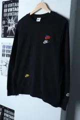 (M-L) NIKE マルチスウッシュ スウェットシャツ ブラック オールドスクール -176E7