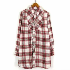 チャオパニック ティピー CIAOPANIC TYPY シャツ ネルシャツ ロング チェック フロント リボン 長袖 M 赤 レッド マルチカラー