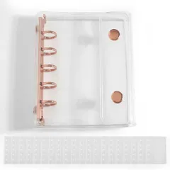 【人気商品】5穴 リフィル20枚付 クリア バインダー シール手帳 M5 マイクロ5 はがせる 透明 女の子向け シール帳 ローズゴールド