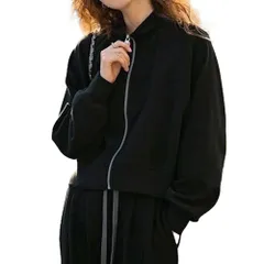 [ReiLuana] ジャージ セットアップ レディース 上下 ジップアップ パーカー ワイド パンツ スウェット ルームウェア 人気 トレーナー 部屋着 カジュアル おしゃれ 可愛い かわいい ゆったり 体型カバー 長袖 無地 スポー [ブラック] [XL]