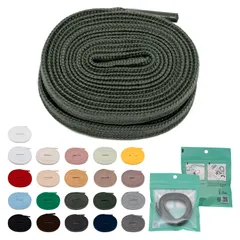 [TEN ANNTONIO] 靴紐 シューレース コットン100％ 平紐 白 黒 アイボリー グレー ネイビー 80cm 100cm 120cm 140cm 160cm 21色展開 耐久性 水洗い可能 丈夫 おしゃれ 変 [ライトグリーン] [長 140cm]