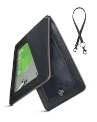 バタフライ ICカード2枚使用可能 薄型 本革Dカン ストラップ付き 5枚収納 通勤 パスケース メンズ 通学 定期入れ (ブラック) [LuoLuo]