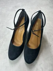 ツモリチサトウォーク【美品】ウェッジソールパンプス スエード ストラップ付 22.5cm 黒 ブラック tsumori chisato WALK 日本製 希少