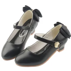 [Arimelune] 女の子 ドレスシューズ フォーマル 靴 PU レザー ローヒ���ル リボン かわいい おしゃれ 華やか 入園式 卒園式 演奏会 ピアノ 子ども ガール キッズ ドレス シューズ 入学 卒園 入園 卒業 [ブラック] [22.5 cm]