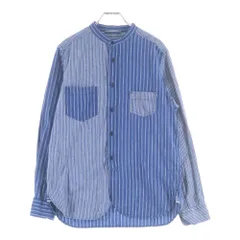 NIGEL CABOURN (ナイジェルケーボン) ストライプ ノーカラー長袖シャツ ブルー 8020010009のサムネイル